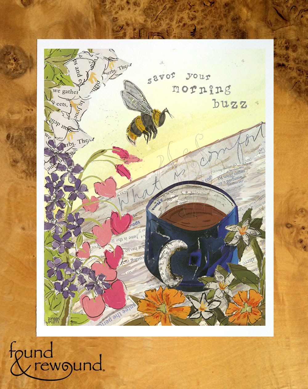Coffee Lover Gift 8x10 Art Print of Mixed Media Collage