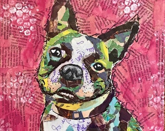 Custom Pet Portrait done in Mixed Media Collage - Pet Lover Gift, Unique, Memory, Dog, Cat, Pets