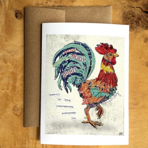 Greeting Card of a Rooster with Inspirational Quote Self-Love Collage Thank You Friend Encouragement Support Blank Inside image 1