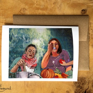 Carte de voeux de femmes cuisinant ensemble - Communion - Carte de Thanksgiving - Chef - Gourmet - Blanc à l'intérieur