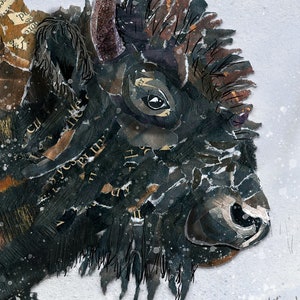 8x10 Art Print of a mixed media collage of a bison in the snow with an elk and gopher, Yellowstone image 3