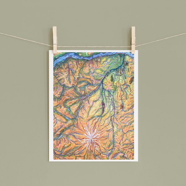 8"x10" Art Print of Hood River Valley Topo Map Collage - Order a Custom Design for Your Home Town! - Great Custom Gift!