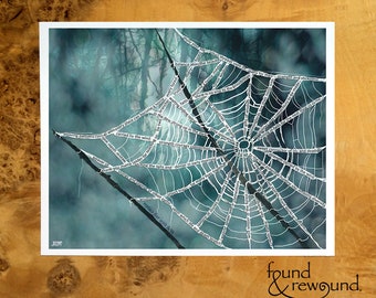 8x10 Art Print of a mixed media collage of a spider web made up of text about spiders, Halloween, autumn