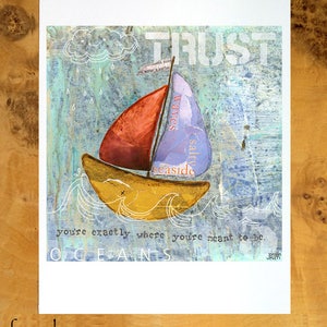 Impression d'art 8 x 10 d'un voilier avec une voile rouge - Confiance - Art mural inspirant - Cadeau d'encouragement