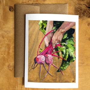 Carte de voeux de collage technique mixte d'une main tenant des betteraves, du jardinage, de l'agriculture - Blank Inside