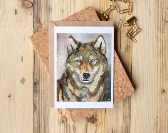 Greeting Card of mixed media collage of a wolf with inspirational quote saying "Not all great voices are human"  -  Blank Inside