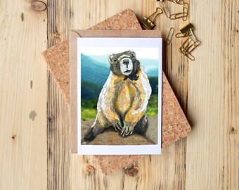Marmot Greeting Card: Mixed Media Collage, Blank Inside