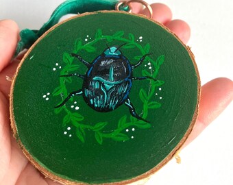 Beetle fantasy wood cookie hand painted decoration