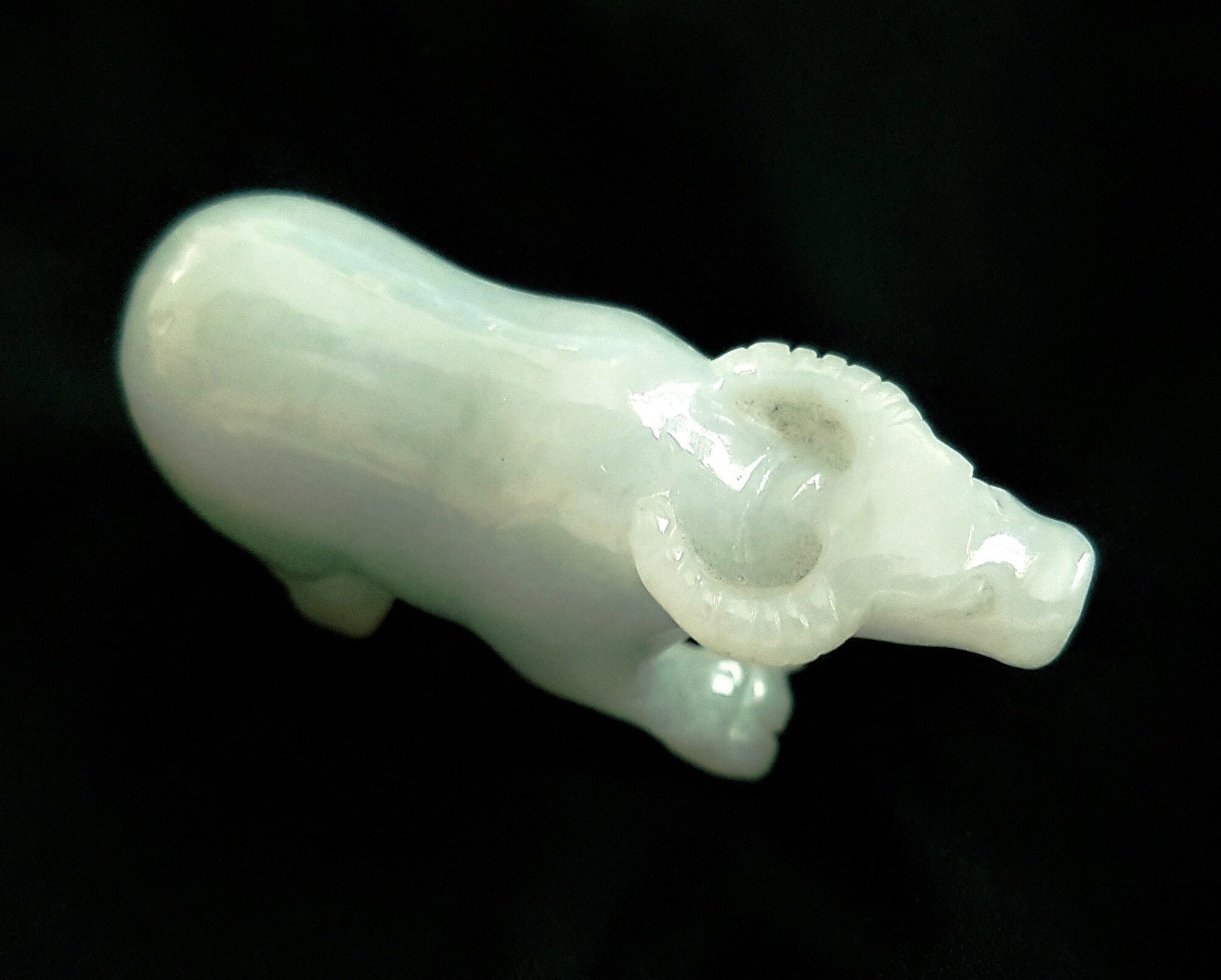 Rare Vintage 3D Buffalo Jade Carving Jade Jadeite Water Buffalo Bubalus