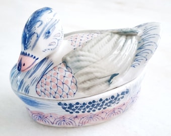 Boîte à bijoux vintage en forme de canard en porcelaine | Boîte à bijoux en forme de canard avec couvercle fabriquée à la main | Pilulier | VTG