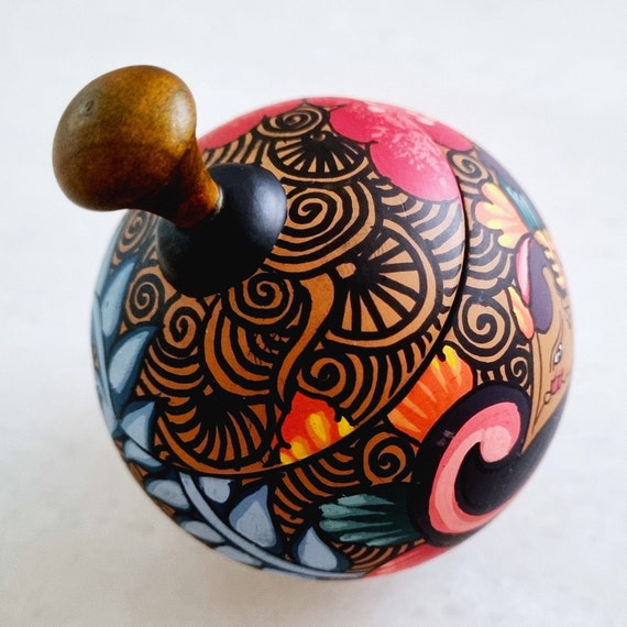 Vintage BOHO Spherical Smooth Clay Lacquer Trinke… - image 3