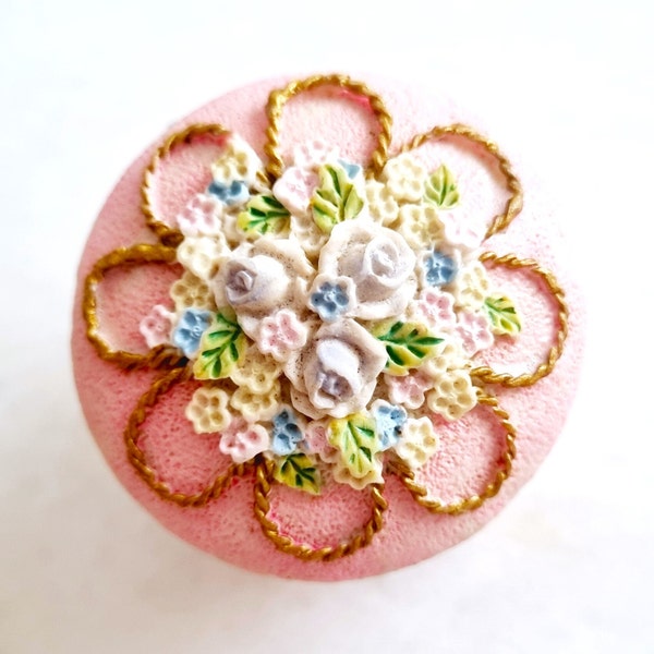 Vintage Faberge Style Pastel Pink with Flowers Trinket Box | Hand Crafted Trinket Box with Lid | Padded Interior Pill Box | VTG