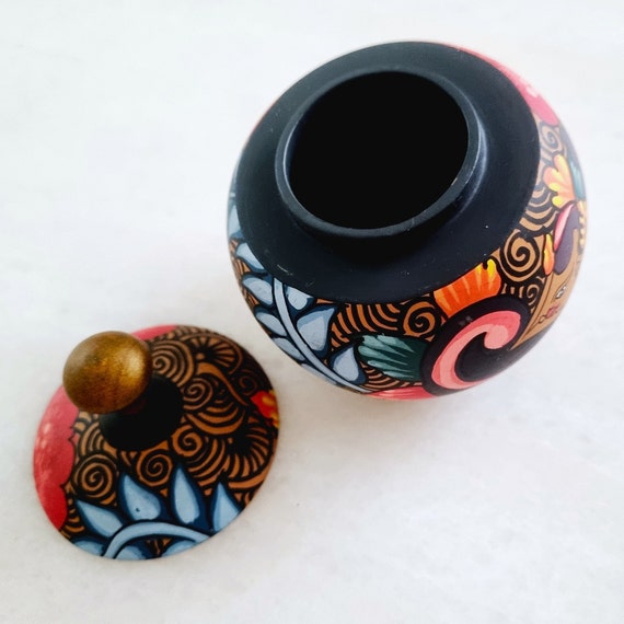 Vintage BOHO Spherical Smooth Clay Lacquer Trinke… - image 5