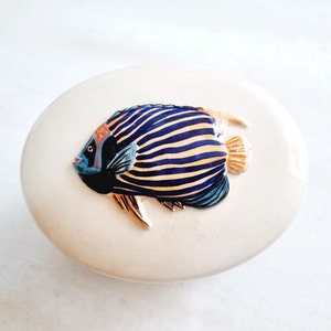 Vintage Emperor Angelfish Trinket Box | Large Ceramic Trinket Dish | Pomacanthus imperator | Lid Pill Box | Ceramic Porcelain | VTG