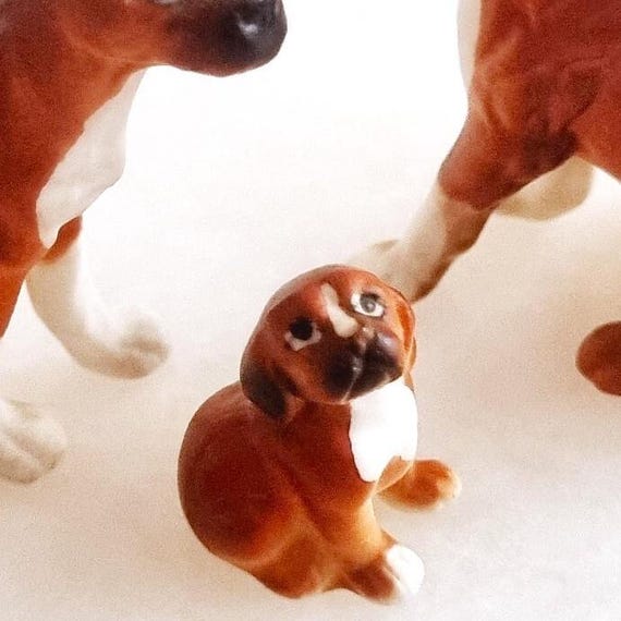 Vintage Oriental Miniature Boxer Dog Family Figurine Rare