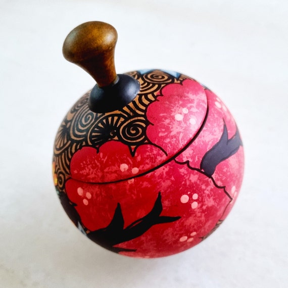 Vintage BOHO Spherical Smooth Clay Lacquer Trinke… - image 1