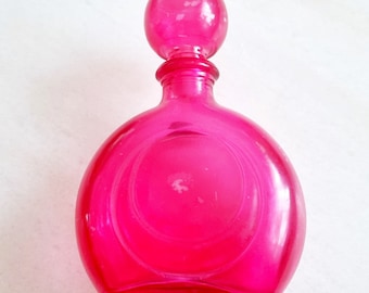 Vintage 1970s Glass Pink Purple Fuchsia Shape Bottle | Glass Top | Rare Ambre Colors | Apothecary Magic Potion Bottle