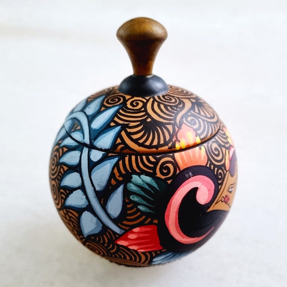 Vintage BOHO Spherical Smooth Clay Lacquer Trinke… - image 4