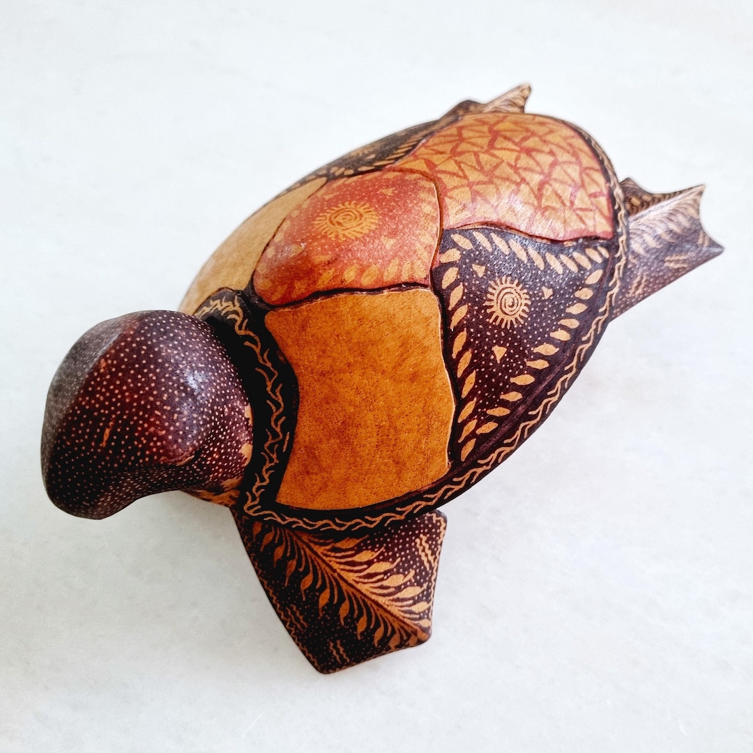 Vintage Albizia Wood Mahogany Teak Brown Marine Turtle Trinket Box ...