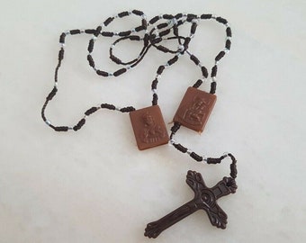 Handmade Vintage Brown Plastic Beaded Scapular Old Days