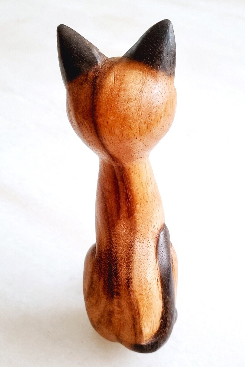 Vintage Sitting Tall Cat Figurine | Wooden Sculpture | Erected Back ...