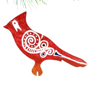 Hand Painted Wooden Ornament- Redbird Tsalagi Cherokee Made
