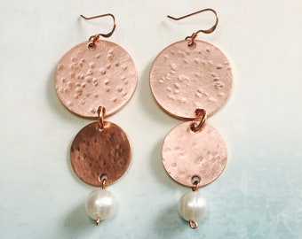 Three Worlds Copper and Pearl Earrings Tsalagi Cherokee Made