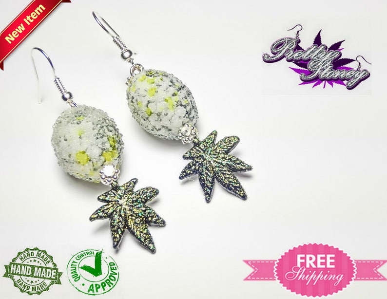 Marijuana Jewelry *Weed Jewelry Pot Leaf Jewelry Frosted Glass Marijuana Earrings by Pretty Stoney Jewelry