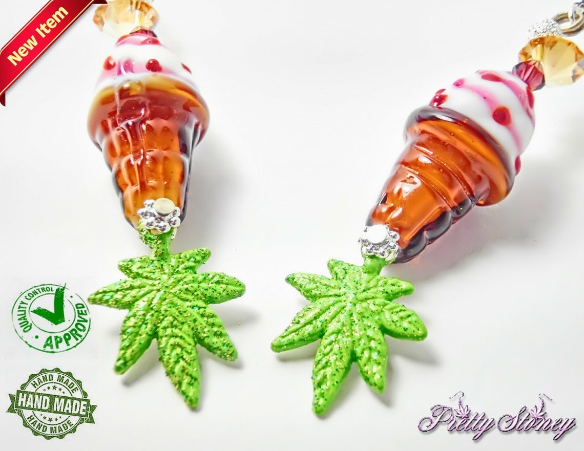 Ice Cream Marijuana Earrings Ice Cream Cone Icecream - Etsy