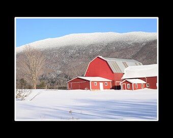 Red Barn Under Snow Capped Ridge ~ Stowe Vermont ~ 2/5/2025 ~ Matted Prints