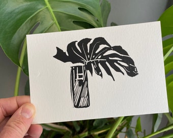 Monstera Leaf Linoleum Block Print