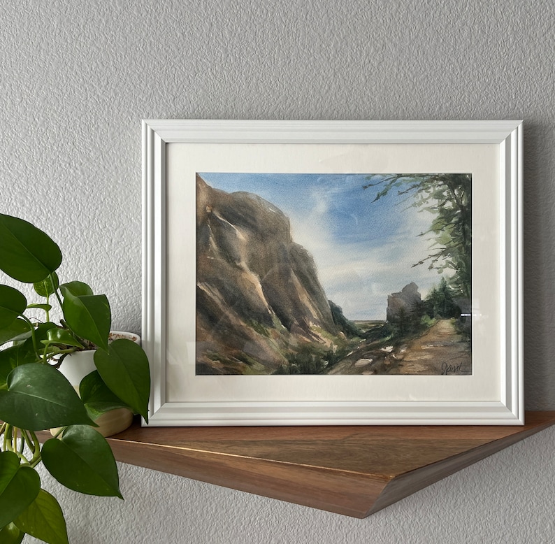 Impressionistic Mountain Landscape Painting White Frame