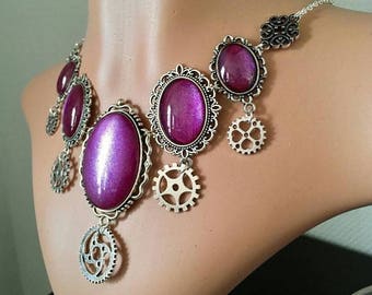Steampunk necklace/Choker - plum gears
