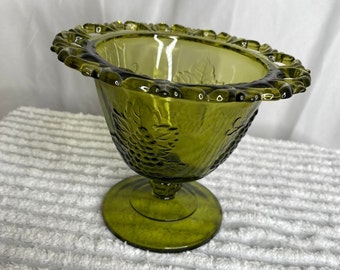 Vintage Green Indiana Glass Colony Harvest Compote Pedestal Bowl