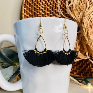 Black & Gold Tassel Earrings