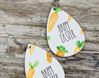 Happy Easter Wooden Dangle Earrings