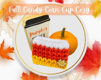 Candy Corn Cup Cozy | Crochet Travel Cup Wrap for 20 Oz and 30 Oz tumblers | Fall Cup Cozy