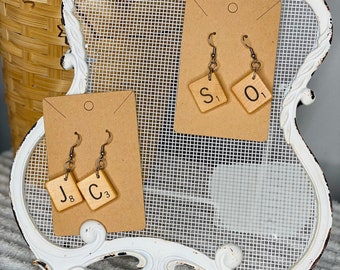 Scrabble Tile Earrings | Tiles from an Official Scrabble Game | Game Piece Dangle Earrings | Stainless Steel