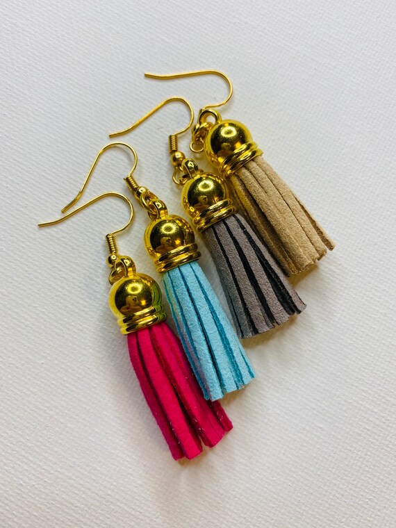 Brushed Faux Leather Tassel Earrings Etsy