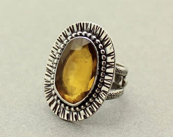 Citrine Ring, Gemstone Ring, Sterling Silver Ring, November Birthstone, Natural Citrine Ring, Statement Ring, Boho Ring, JMK Jewelry, size 7