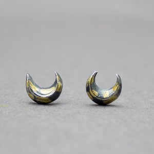 Crescent Moon Stud Earrings Sterling Silver and 22k Gold Stud Earrings Celestial Jewelry