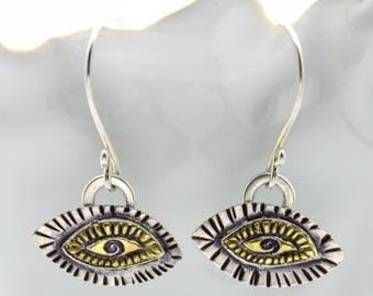 Evil Eye Earrings, Dangle Earrings, Drop Earrings, Sterling Silver, Gold Earrings, Eye Earrings, Lucky Earrings, Evil Eye Jewelry