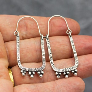 Rectangle Hoop Earrings Sterling Silver Swingy Dangle Drop Earrings with Granulation Great for Everyday image 1