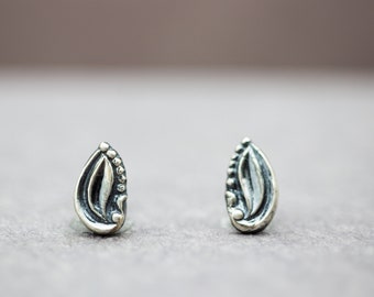 Sterling Silver Leaf or Leaves Stud Earrings Nature Inspired Jewelry