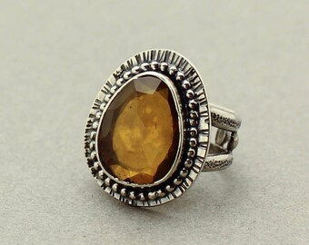 Citrine Ring, Gemstone Ring, Sterling Silver Ring, November Birthstone, Natural Citrine Ring, Statement Ring, Boho Ring, JMK Jewelry, size 7