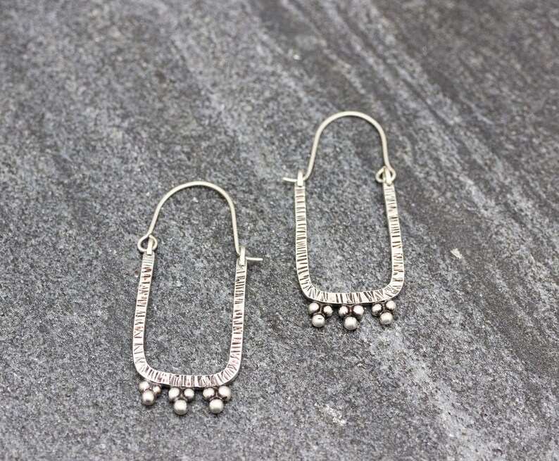 Rectangle Hoop Earrings Sterling Silver Swingy Dangle Drop Earrings with Granulation Great for Everyday image 2