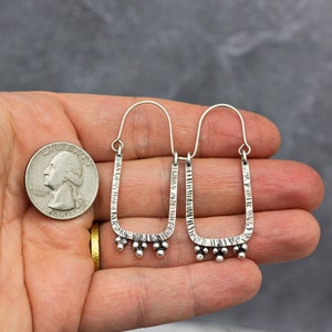 Rectangle Hoop Earrings Sterling Silver Swingy Dangle Drop Earrings with Granulation Great for Everyday image 4