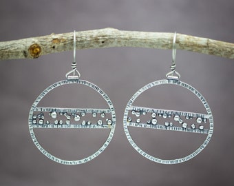 Hoop Earrings Sterling Silver Earrings Big Hoops with Granulation