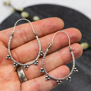 Large Granulated Hoop Earrings in Sterling Silver image 1