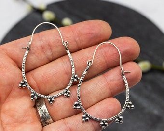 Large Granulated Hoop Earrings in Sterling Silver